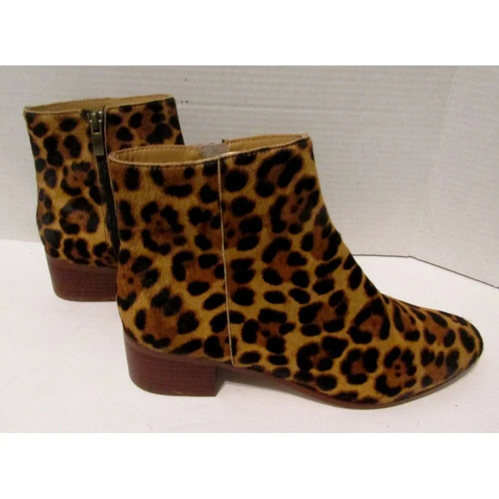 JCrew Walker Ankle Boots Walker Calf Hair Leopard Print Booties Size 8.5